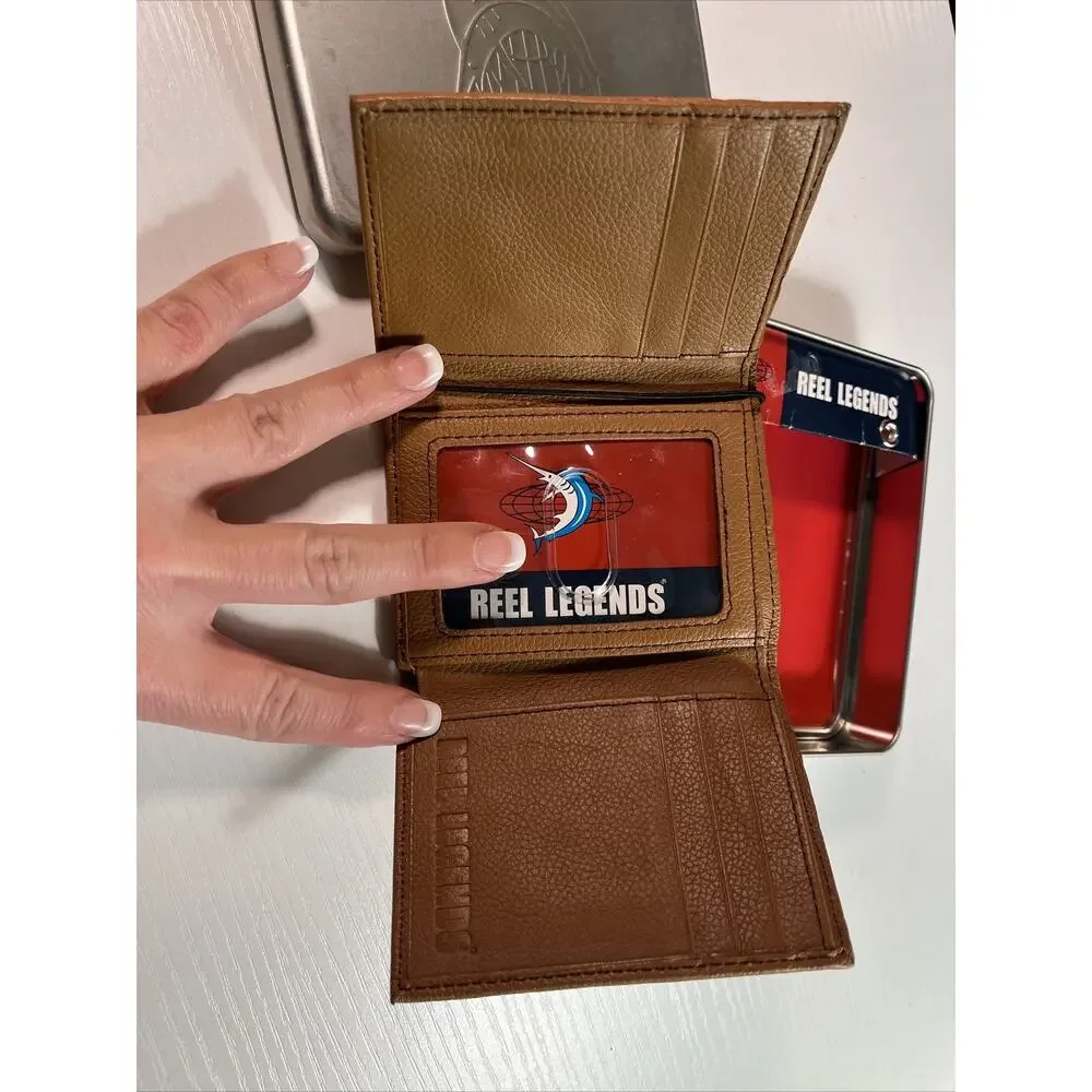 Reel Legends Genuine Premium Leather Trifold Wallet Textured Tan Finish New